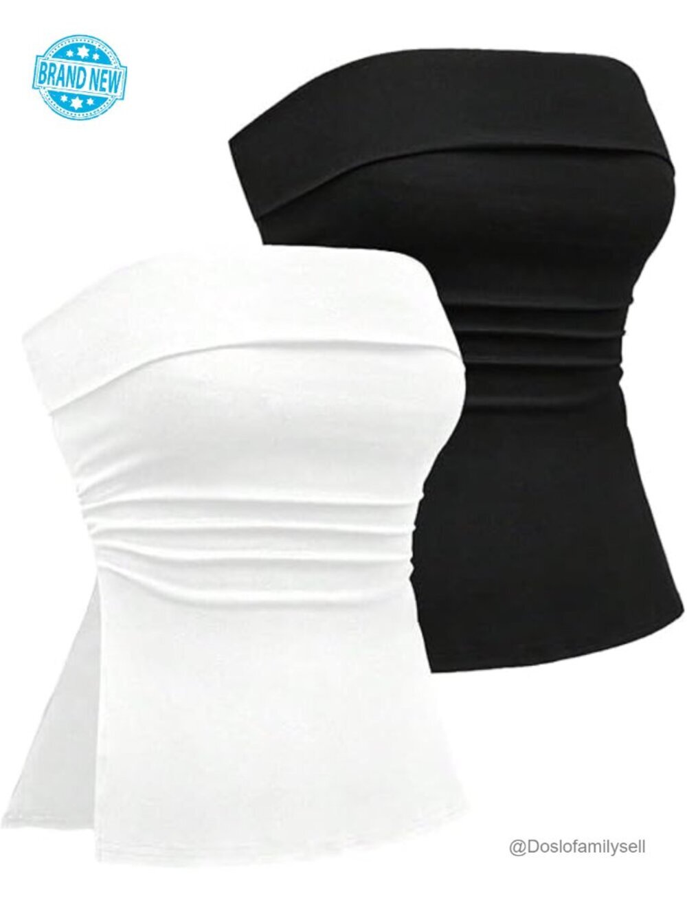 2pc Strapless Ruched Split Side Bandeau Fitted Tops Set - Picture 1 of 6